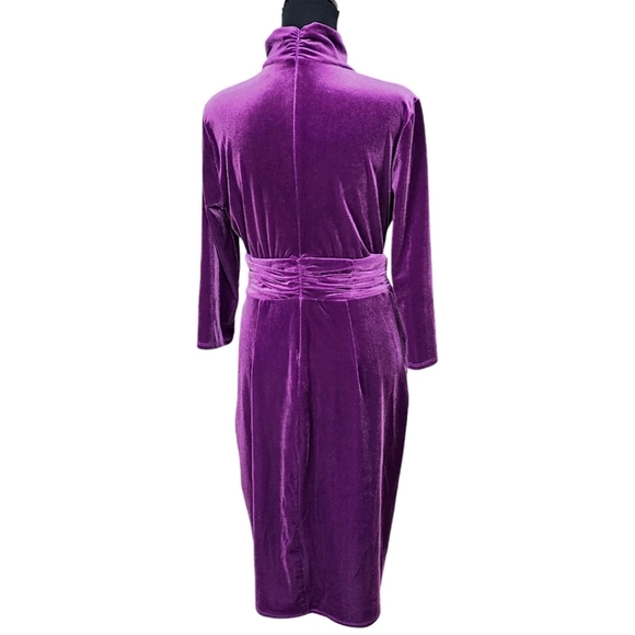 London Times Ruched Velvet Dress Womens Size 8 Purple Whimsigoth Mob Wife Unique - Picture 6 of 13